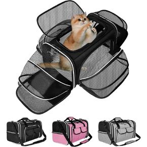 Estarer Soft Sided Pet Carrier Airline Approved, 4 Sides Expandable Collapsible Cat Carrier with Pockets & Removable Fleece Pad, Travel Carrier Bag for Cat Dog & Small Animals (Black)