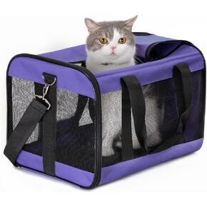 Cat Carrier Airline Approved, Soft-Sided Dog Carrier with Inner Safety Leash, Pet Transport Carrier for Small-Medium Cats Puppies up to 15 Lbs, Collapsible Travel Kitten Carrier Bag -BlackM