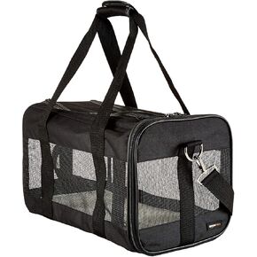 Amazon Basics Airline Approved Soft-Sided Mesh Pet Travel Carrier with Shoulder Strap, Removable Washable Fleece Pad, Top Opening, Ventilation for Dog, Cat, up to 22 pounds, 19.7Lx12Wx12H in., Black in Saudi Arabia