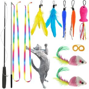 ZPH Cat Toys Interactive for Indoor Cats,2PCS Retractable Cat Wand,9PCS Teaser Toys&1PCS Hanging Door Lure Kitten Toy,Interactive Feather Toy for Teaser Play and Chase Exercise with Kitten in Kuwait