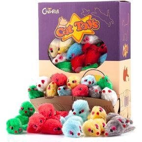 CHIWAVA 36PCS 4.1'' Furry Cat Toy Mice Rattle Small Mouse Interactive Play in Saudi Arabia