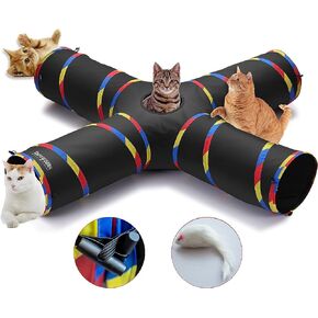 3 Way Large Cat Tunnels for Indoor Cats - Durable & Resistant to Scratching Cat Play Tube Tunnel - Includes Mouse Toy, Bell Ball - Gift for Ferrets & Rabbits (Black)