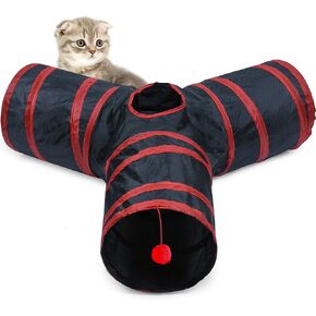 Cat Tunnel, Collapsible Tube with 1 Play Ball Toys, 3 Ways Tunnels for Indoor Cats, Puppy, Kitty, Kitten, Rabbit (White and Gray)