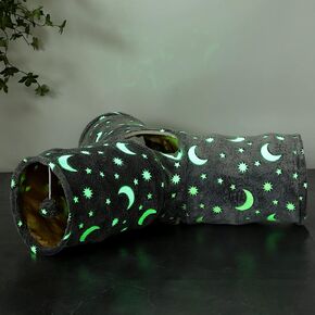 Cat Tunnel Tube with Plush Ball Toys Collapsible Self-Luminous Photoluminescence, for Small Animals Pets Bunny Rabbits, Kittens, Ferrets,Puppy and Dogs Grey Moon Star in Saudi Arabia
