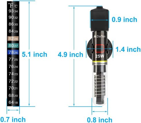DaToo Mini Aquarium Heater 25W سخان حوض أسماك صغير 25 وات مع ملصق مجاني لميزان الحرارة in Saudi Arabia