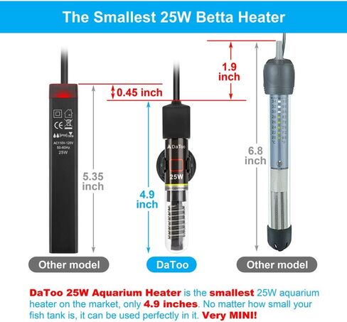DaToo Mini Aquarium Heater 25W سخان حوض أسماك صغير 25 وات مع ملصق مجاني لميزان الحرارة in Saudi Arabia