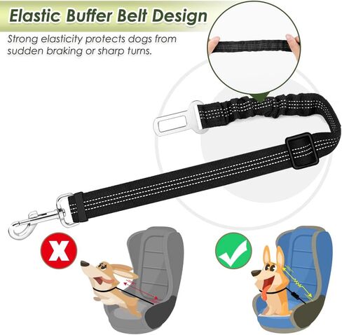 SlowTon Dog Seat Belt Harness for Car, Dog Car Harness Adjustable Mesh Breathable & Dog Seatbelt Safety Tether with Elastic Bungee for Small Medium Large Pets(Black, Double Clip, XXXS) in Kuwait
