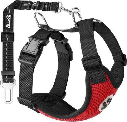 SlowTon Dog Seat Belt Harness for Car, Dog Car Harness Adjustable Mesh Breathable & Dog Seatbelt Safety Tether with Elastic Bungee for Small Medium Large Pets(Black, Double Clip, XXXS) in Kuwait
