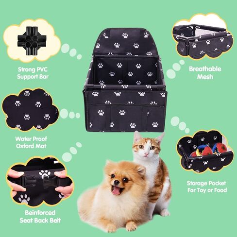 SWIHELP Dog Car Seat Puppy Portable Pet Booster Car Seat with Clip-On Safety Leash and PVC Support Pipe, Anti-Collapse,Perfect for Small Pets in Saudi Arabia