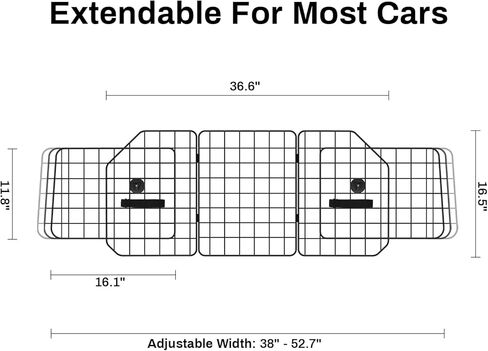 حواجز سيارات الكلاب من Sunexinlo لسيارات الدفع الرباعي، حواجز مقسمة كبيرة للحيوانات الأليفة قابلة للتعديل، شبكة سلكية ثقيلة، فاصل مركبات مناسب عالميًا لسيارات الدفع الرباعي/الشاحنات/الشاحنات in Kuwait
