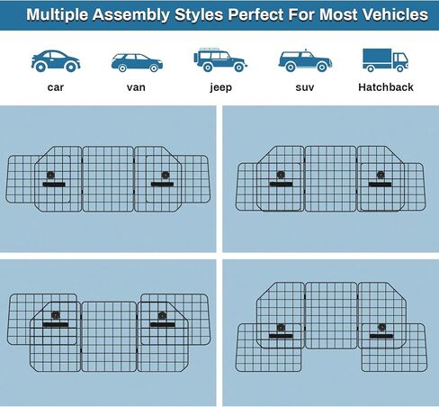 حواجز سيارات الكلاب من Sunexinlo لسيارات الدفع الرباعي، حواجز مقسمة كبيرة للحيوانات الأليفة قابلة للتعديل، شبكة سلكية ثقيلة، فاصل مركبات مناسب عالميًا لسيارات الدفع الرباعي/الشاحنات/الشاحنات in Kuwait