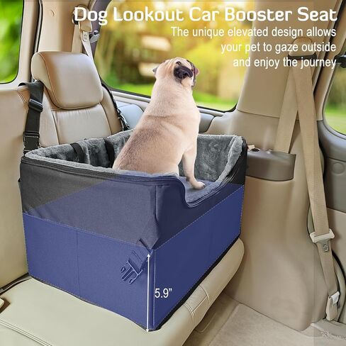 INFANZIA Dog Car Booster Seat, Elevated Pet Car Seats for Medium or 2 Small Dogs with Storage Pockets, Washable Lookout Puppy Travel Car Seat with Safety Leash for Front Back Seats in Saudi Arabia