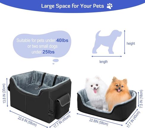 INFANZIA Dog Car Booster Seat, Elevated Pet Car Seats for Medium or 2 Small Dogs with Storage Pockets, Washable Lookout Puppy Travel Car Seat with Safety Leash for Front Back Seats in Saudi Arabia