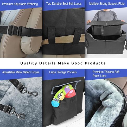 INFANZIA Dog Car Booster Seat, Elevated Pet Car Seats for Medium or 2 Small Dogs with Storage Pockets, Washable Lookout Puppy Travel Car Seat with Safety Leash for Front Back Seats in Saudi Arabia