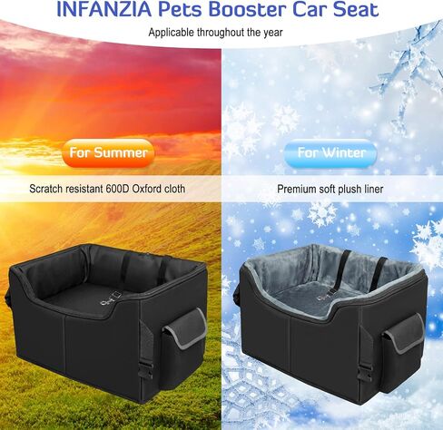 INFANZIA Dog Car Booster Seat, Elevated Pet Car Seats for Medium or 2 Small Dogs with Storage Pockets, Washable Lookout Puppy Travel Car Seat with Safety Leash for Front Back Seats in Saudi Arabia