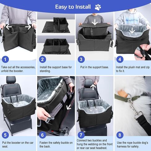 INFANZIA Dog Car Booster Seat, Elevated Pet Car Seats for Medium or 2 Small Dogs with Storage Pockets, Washable Lookout Puppy Travel Car Seat with Safety Leash for Front Back Seats in Saudi Arabia