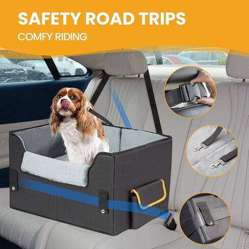 Dog Car Seat for Small Dogs, Elevated Dog Booster Seat Pet Travel Carrier Bed for Car with Adjustable Straps Pet Car Booster Seat for Small Dogs Cats in Kuwait