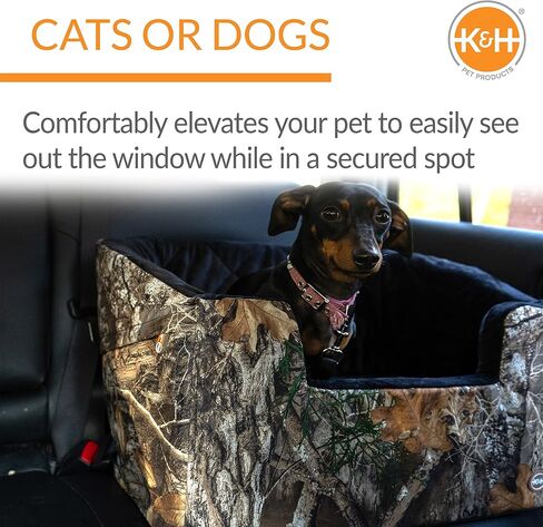 K&H Pet Products مقعد سيارة معزز للكلاب مع حزام مقعد للكلاب، مقعد سيارة للكلاب الصغيرة قابل للغسل، مقاعد معززة قوية للكلاب الصغيرة، الكلاب المتوسطة، مقاود أمان، كبير تان/تان in Kuwait