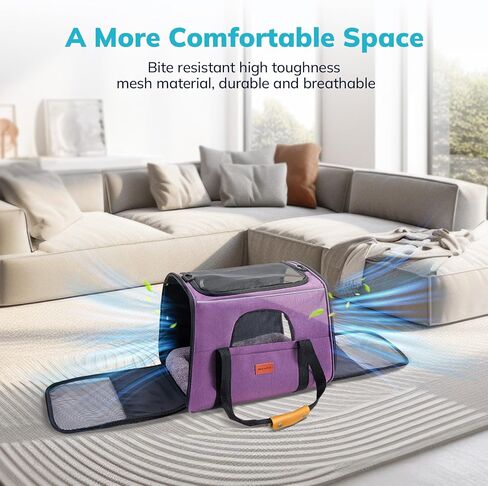 حامل الكلاب Morpilot Cat Carrier حقيبة سفر للحيوانات الأليفة معتمدة من شركة الطيران، حامل حيوانات أليفة من القماش قابل للطي للكلاب الصغيرة والجراء والقطط المتوسطة، مع سحابات أمان للقفل، وعاء قابل للطي (أرجواني) in Kuwait