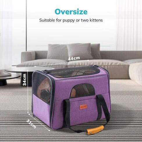حامل الكلاب Morpilot Cat Carrier حقيبة سفر للحيوانات الأليفة معتمدة من شركة الطيران، حامل حيوانات أليفة من القماش قابل للطي للكلاب الصغيرة والجراء والقطط المتوسطة، مع سحابات أمان للقفل، وعاء قابل للطي (أرجواني) in Kuwait