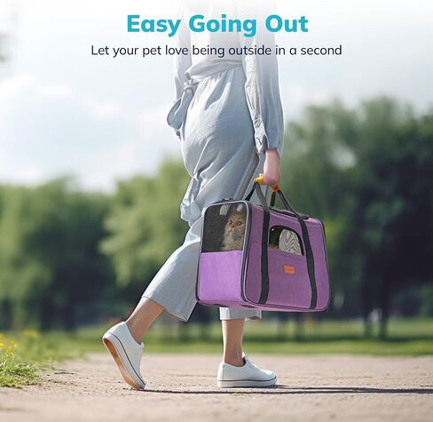 حامل الكلاب Morpilot Cat Carrier حقيبة سفر للحيوانات الأليفة معتمدة من شركة الطيران، حامل حيوانات أليفة من القماش قابل للطي للكلاب الصغيرة والجراء والقطط المتوسطة، مع سحابات أمان للقفل، وعاء قابل للطي (أرجواني) in Kuwait