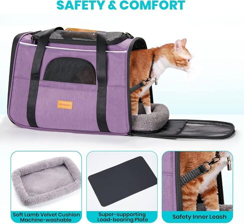 حامل الكلاب Morpilot Cat Carrier حقيبة سفر للحيوانات الأليفة معتمدة من شركة الطيران، حامل حيوانات أليفة من القماش قابل للطي للكلاب الصغيرة والجراء والقطط المتوسطة، مع سحابات أمان للقفل، وعاء قابل للطي (أرجواني) in Kuwait