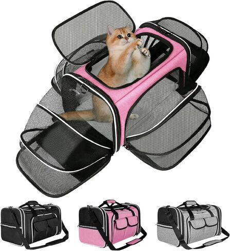 Estarer Soft Sided Pet Carrier Airline Approved, 4 Sides Expandable Collapsible Cat Carrier with Pockets & Removable Fleece Pad, Travel Carrier Bag for Cat Dog & Small Animals (Black) in Kuwait