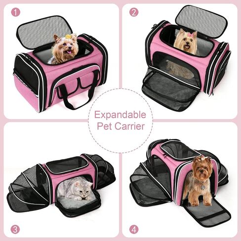 Estarer Soft Sided Pet Carrier Airline Approved, 4 Sides Expandable Collapsible Cat Carrier with Pockets & Removable Fleece Pad, Travel Carrier Bag for Cat Dog & Small Animals (Black) in Kuwait