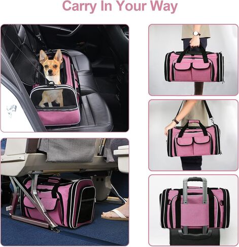 Estarer Soft Sided Pet Carrier Airline Approved, 4 Sides Expandable Collapsible Cat Carrier with Pockets & Removable Fleece Pad, Travel Carrier Bag for Cat Dog & Small Animals (Black) in Kuwait
