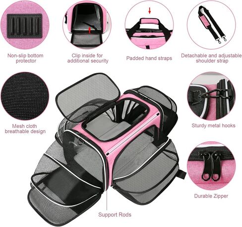 Estarer Soft Sided Pet Carrier Airline Approved, 4 Sides Expandable Collapsible Cat Carrier with Pockets & Removable Fleece Pad, Travel Carrier Bag for Cat Dog & Small Animals (Black) in Kuwait