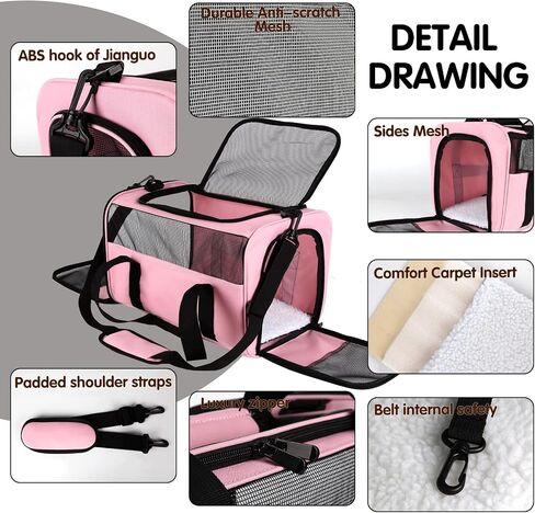 Cat Carriers Soft-Sided,Pet Carrier for Small Cats Dogs Puppies up to 1-15 LBS,TSA Airline Approved, (Medium,Pink) in Kuwait