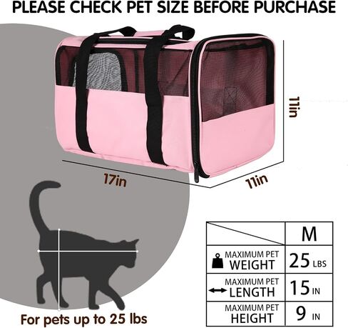 Cat Carriers Soft-Sided,Pet Carrier for Small Cats Dogs Puppies up to 1-15 LBS,TSA Airline Approved, (Medium,Pink) in Kuwait