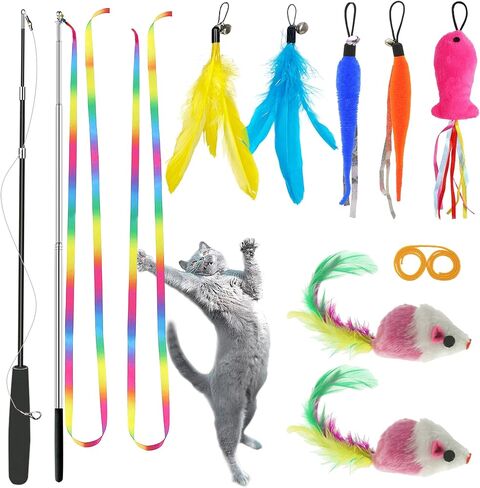 ZPH Cat Toys Interactive for Indoor Cats,2PCS Retractable Cat Wand,9PCS Teaser Toys&1PCS Hanging Door Lure Kitten Toy,Interactive Feather Toy for Teaser Play and Chase Exercise with Kitten in Kuwait