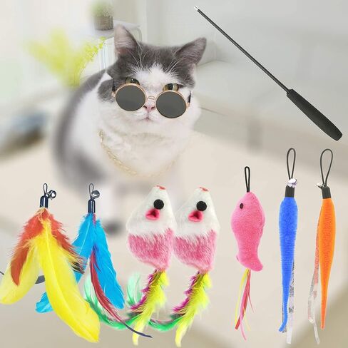 ZPH Cat Toys Interactive for Indoor Cats,2PCS Retractable Cat Wand,9PCS Teaser Toys&1PCS Hanging Door Lure Kitten Toy,Interactive Feather Toy for Teaser Play and Chase Exercise with Kitten in Kuwait