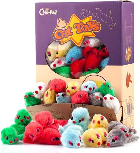 CHIWAVA 36PCS 4.1'' Furry Cat Toy Mice Rattle Small Mouse Interactive Play in Kuwait