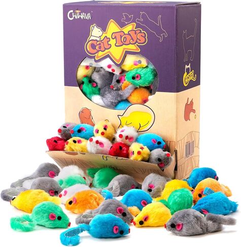 CHIWAVA 36PCS 4.1'' Furry Cat Toy Mice Rattle Small Mouse Interactive Play in Kuwait