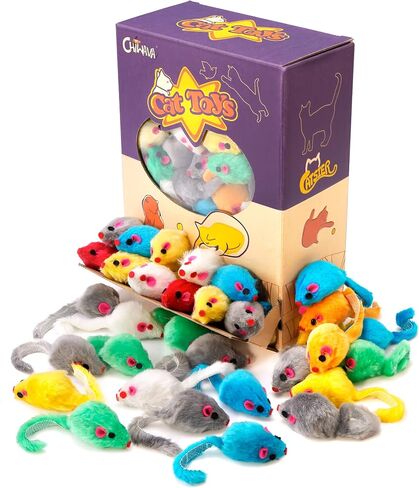 CHIWAVA 36PCS 4.1'' Furry Cat Toy Mice Rattle Small Mouse Interactive Play in Kuwait