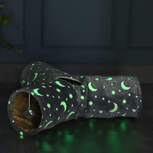 أنبوب نفق للقطط من LUCKITTY مع ألعاب كروية قطيفة قابلة للطي وإضاءة ذاتية الإضاءة، للحيوانات الأليفة الصغيرة والحيوانات الأليفة والأرانب والقطط والقوارض والجراء والكلاب، نجمة القمر الرمادية in Kuwait