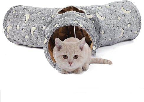 أنبوب نفق للقطط من LUCKITTY مع ألعاب كروية قطيفة قابلة للطي وإضاءة ذاتية الإضاءة، للحيوانات الأليفة الصغيرة والحيوانات الأليفة والأرانب والقطط والقوارض والجراء والكلاب، نجمة القمر الرمادية in Kuwait