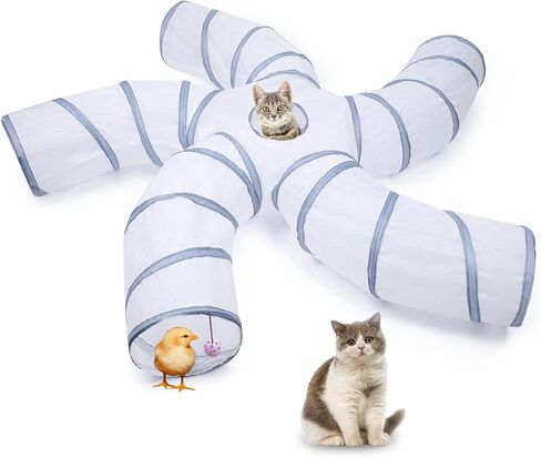 EGETOTA Cat Tunnel for Indoor Cats Large, with Play Ball S-Shape 5 Way Collapsible Interactive Peek Hole Pet Tube Toys, Puppy, Kitty, Kitten, Rabbit (Blue & Black) in Kuwait