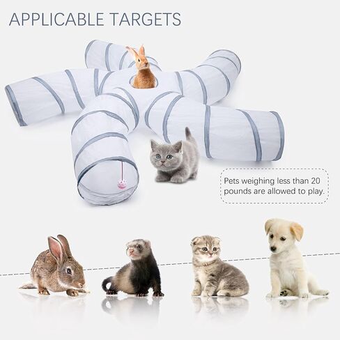 EGETOTA Cat Tunnel for Indoor Cats Large, with Play Ball S-Shape 5 Way Collapsible Interactive Peek Hole Pet Tube Toys, Puppy, Kitty, Kitten, Rabbit (Blue & Black) in Kuwait