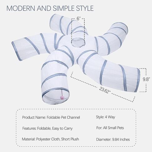 EGETOTA Cat Tunnel for Indoor Cats Large, with Play Ball S-Shape 5 Way Collapsible Interactive Peek Hole Pet Tube Toys, Puppy, Kitty, Kitten, Rabbit (Blue & Black) in Kuwait