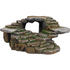 PENN-PLAX Reptology Shale Scape Step Ledge & Cave Hideout – Basking Area - Decorative Resin for Aquariums & Terrariums – Great for Reptiles, Amphibians, and Fish – Medium
