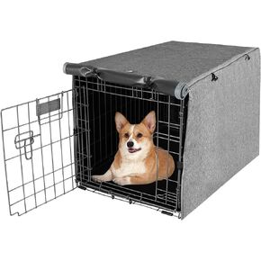 غطاء قفص للكلاب بباب مزدوج من X-ZONE PET - غطاء بيت الحيوانات الأليفة من البوليستر (يناسب قفص سلكي 24 30 36 42 48 بوصة) (24 بوصة، أسمر ضارب للصفرة) in Kuwait