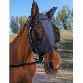 Horse Fly Mask with Ears, UV Protection for Horses, Elasticity with Big Mesh Eye Covers, Snug Fitting Comfortable Breathable Lightweight for Horses Gentle Mint Full Size