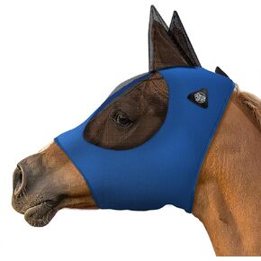 Horse Fly Mask (Blue, Horse) - Mesh Eyes and Ears, Breathable Fabric, UV Protection