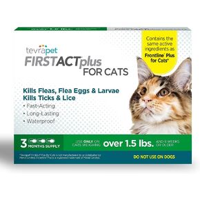 TevraPet FirstAct Plus Flea and Tick Topical for Cats over 1.5lbs, 3 Dose Waterproof Flea and Tick Control/Prevention for 3 Months in Kuwait