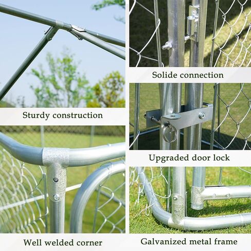 بيت الكلب الكبير في الهواء الطلق من JOHUNT، سياج الكلب العقلي شديد التحمل مع غطاء مقاوم للماء والأشعة فوق البنفسجية، بيت الكلب بيت الكلب المجلفن للفناء الخلفي، المزرعة، الحديقة (6.5 × 6.5 × 6.8 بوصة) in Kuwait
