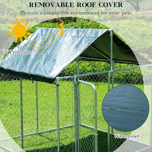 بيت الكلب الكبير في الهواء الطلق من JOHUNT، سياج الكلب العقلي شديد التحمل مع غطاء مقاوم للماء والأشعة فوق البنفسجية، بيت الكلب بيت الكلب المجلفن للفناء الخلفي، المزرعة، الحديقة (6.5 × 6.5 × 6.8 بوصة) in Kuwait