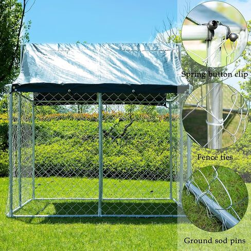 بيت الكلب الكبير في الهواء الطلق من JOHUNT، سياج الكلب العقلي شديد التحمل مع غطاء مقاوم للماء والأشعة فوق البنفسجية، بيت الكلب بيت الكلب المجلفن للفناء الخلفي، المزرعة، الحديقة (6.5 × 6.5 × 6.8 بوصة) in Kuwait